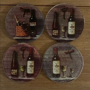 Glass Wine-Themed Coasters Set